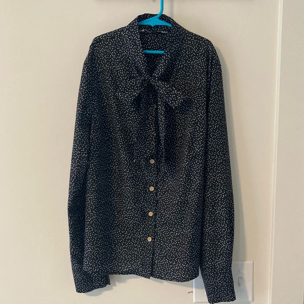 Black Blouse w/ White Polka Dot Hearts